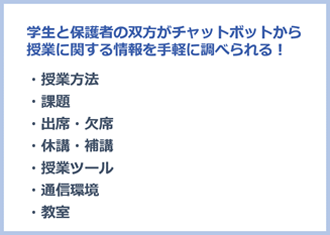 学生と保護者の双方がチャットボットから授業に関する情報を手軽に調べられる！