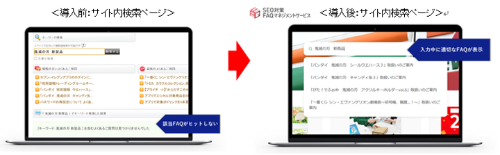 導入前：サイト内検索ページ 導入後：サイト内検索ページ