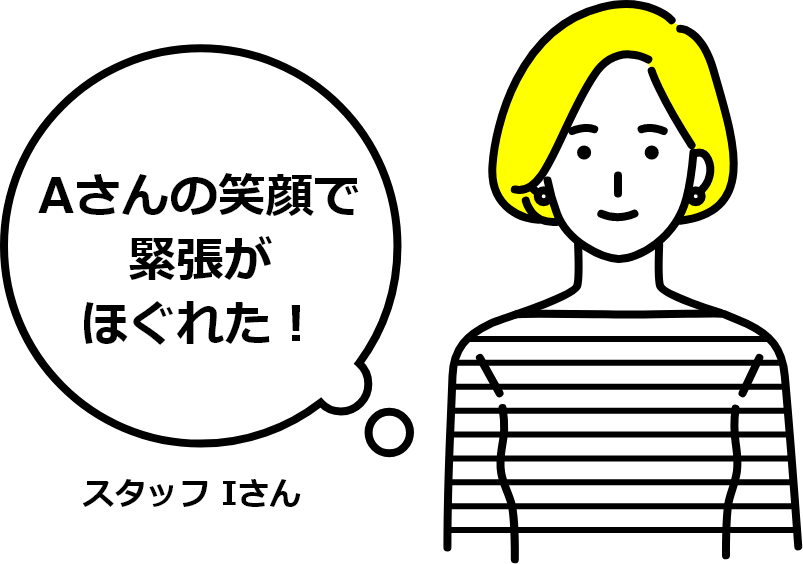 Aさんの笑顔で緊張がほぐれた！ スタッフ Iさん