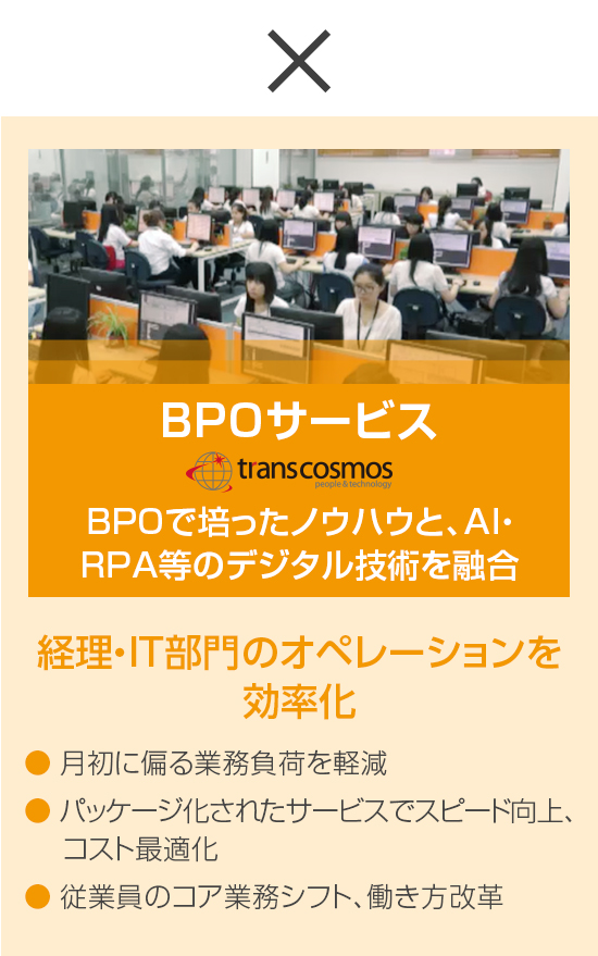 BPOサービス BPOで培ったノウハウと、AI・RPA等のデジタル技術を融合 経理・IT部門のオペレーションを効率化
