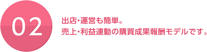 02 出店・運営も簡単。売上・利益連動の購買成果報酬モデルです。