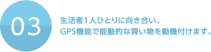 03 生活者1人ひとりに向き合い、GPS機能で能動的な買い物を動機付けます。